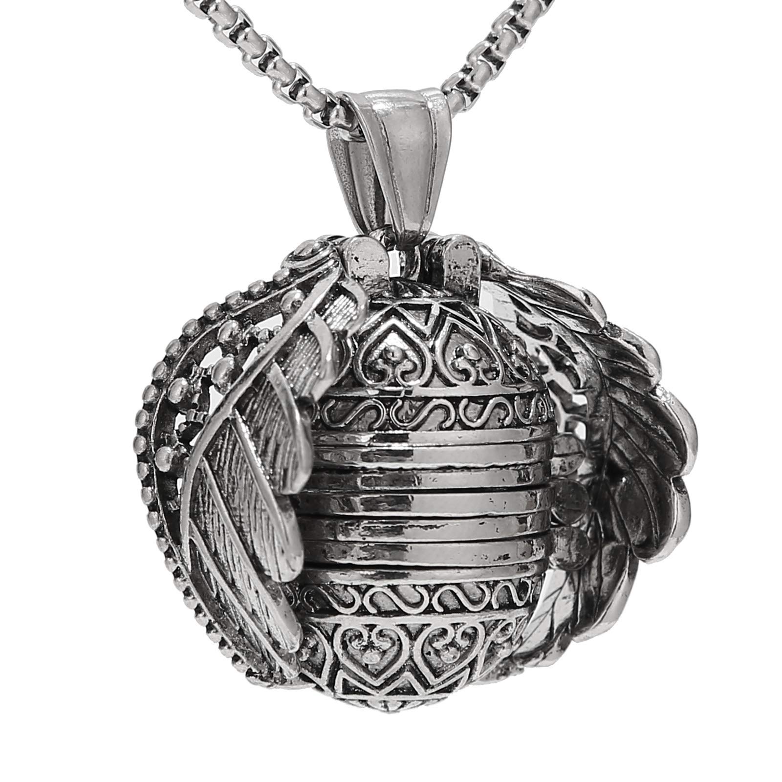 UALGL5 Pics Photo Necklace Love Heart Locket Expanding Photo Pendant Ball Locket with Wing Design Necklace