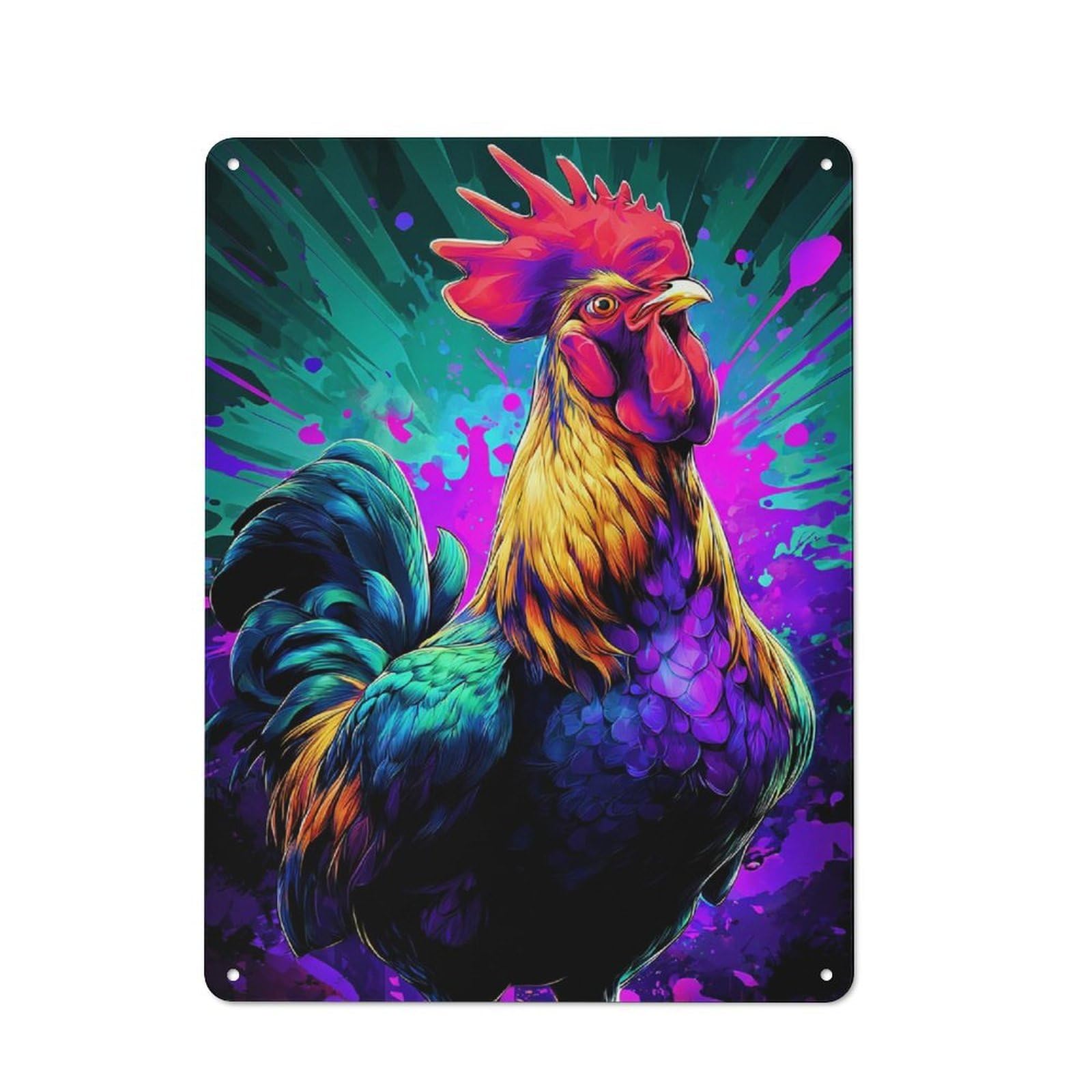 Junmoney Vibrant Rooster Artwork -3 Tin Wall Plaque 40X30cm With For Home Bar Wall, A Decorative Christmas Gift For Hosts Who Enjoy Retro Interiors