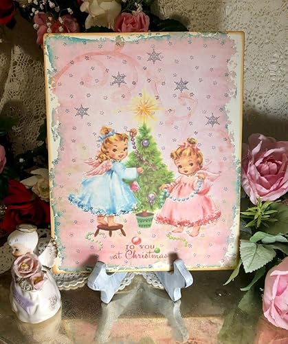 Placa de metal para colgar en la pared, diseño retro de las hermanas de ángel, de Navidad, color rosa, 7.9 x 11.8in disponible en Yaxa Colombia