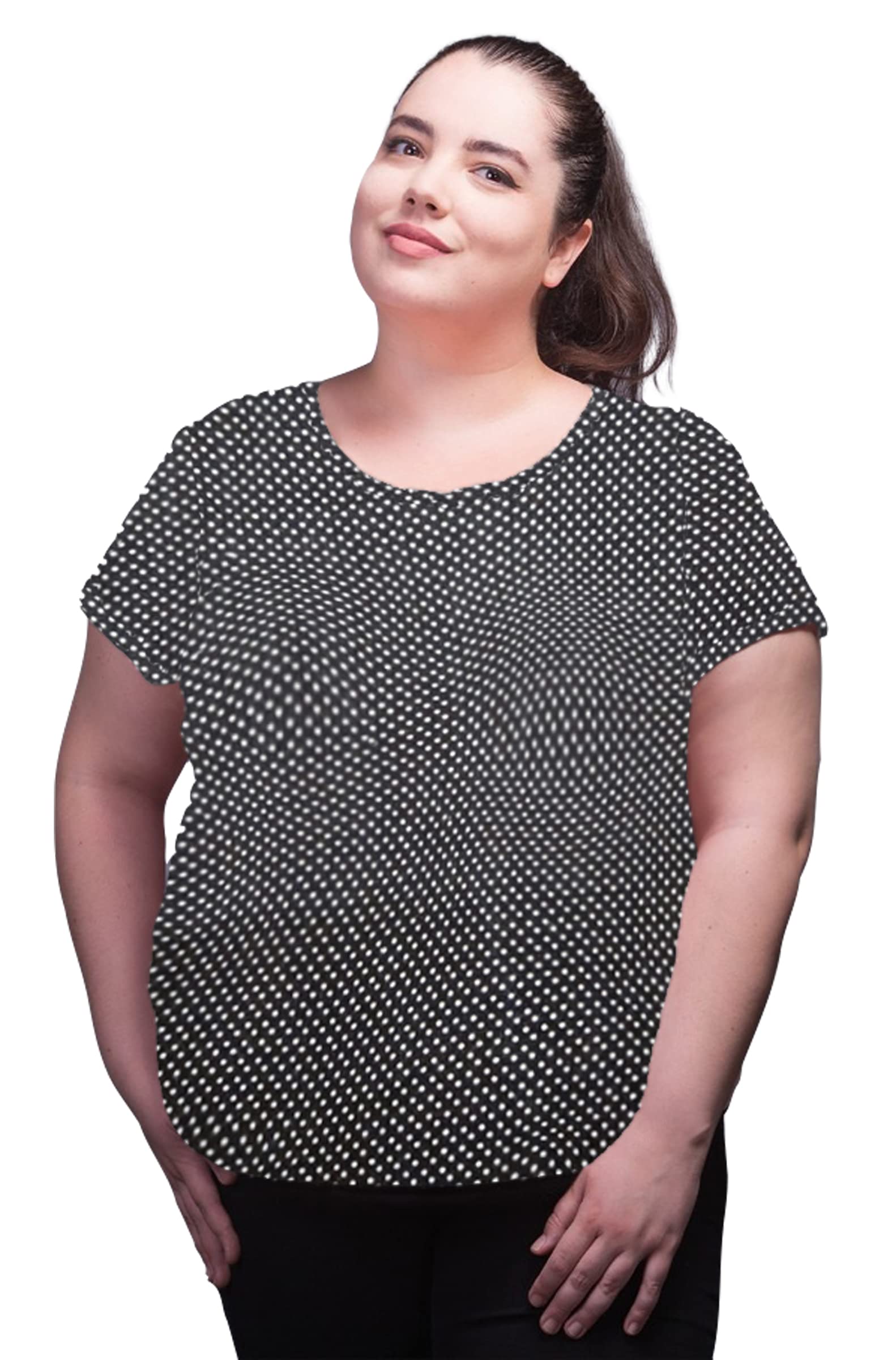 Neo Garments Women Cotton Round Neck Plus Size Half Sleeves T-shirt. Polka Dots Prints - BLACK. | (Size - 4XL to 8XL) |