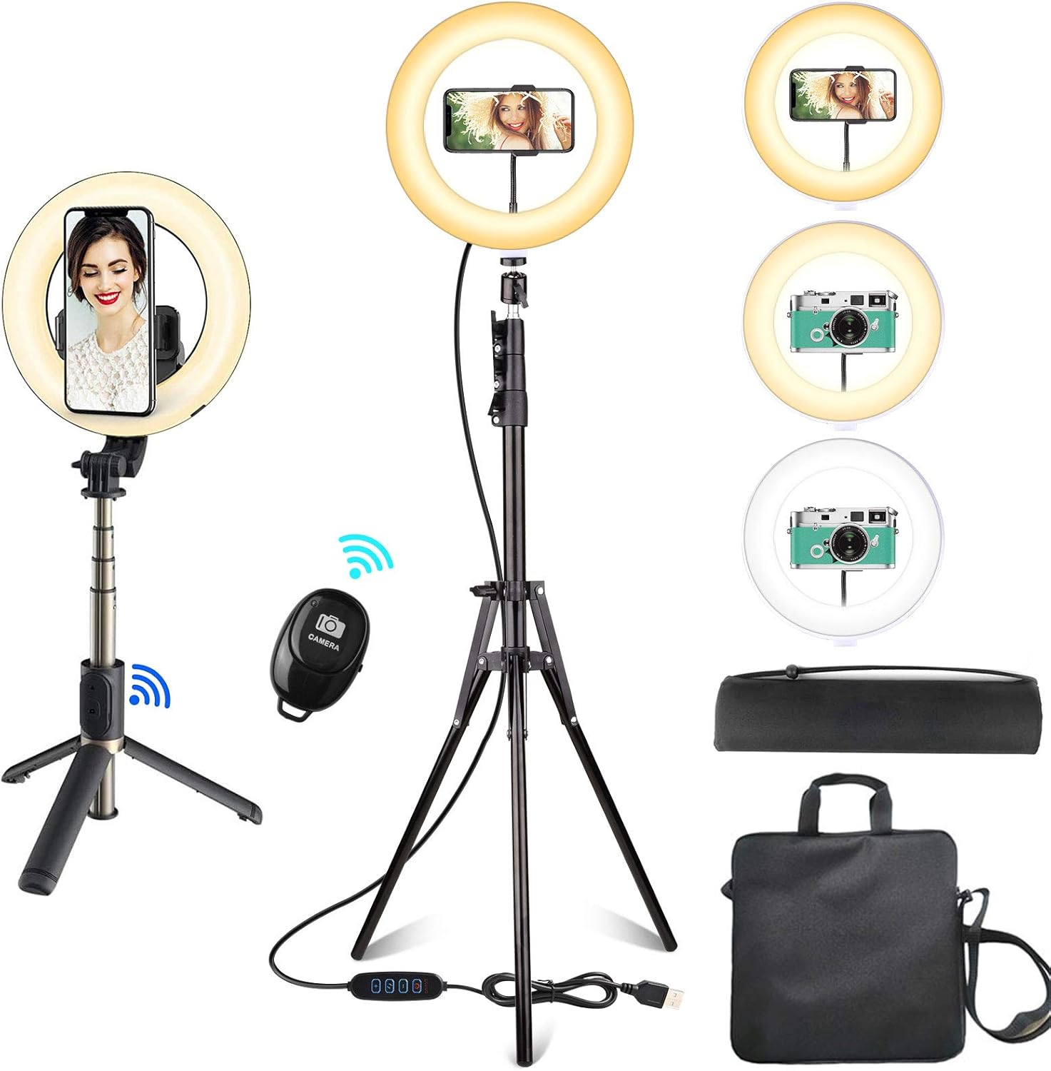 ERUW Selfie Ring Light, 10'' Circle LED Light with Extendable Tripod Stand & Cell Phone Holder Dimmable Makeup Ring Light for Selfie Photography/Live Stream, YouTube Video, TikTok for iPhone Android : Electronics