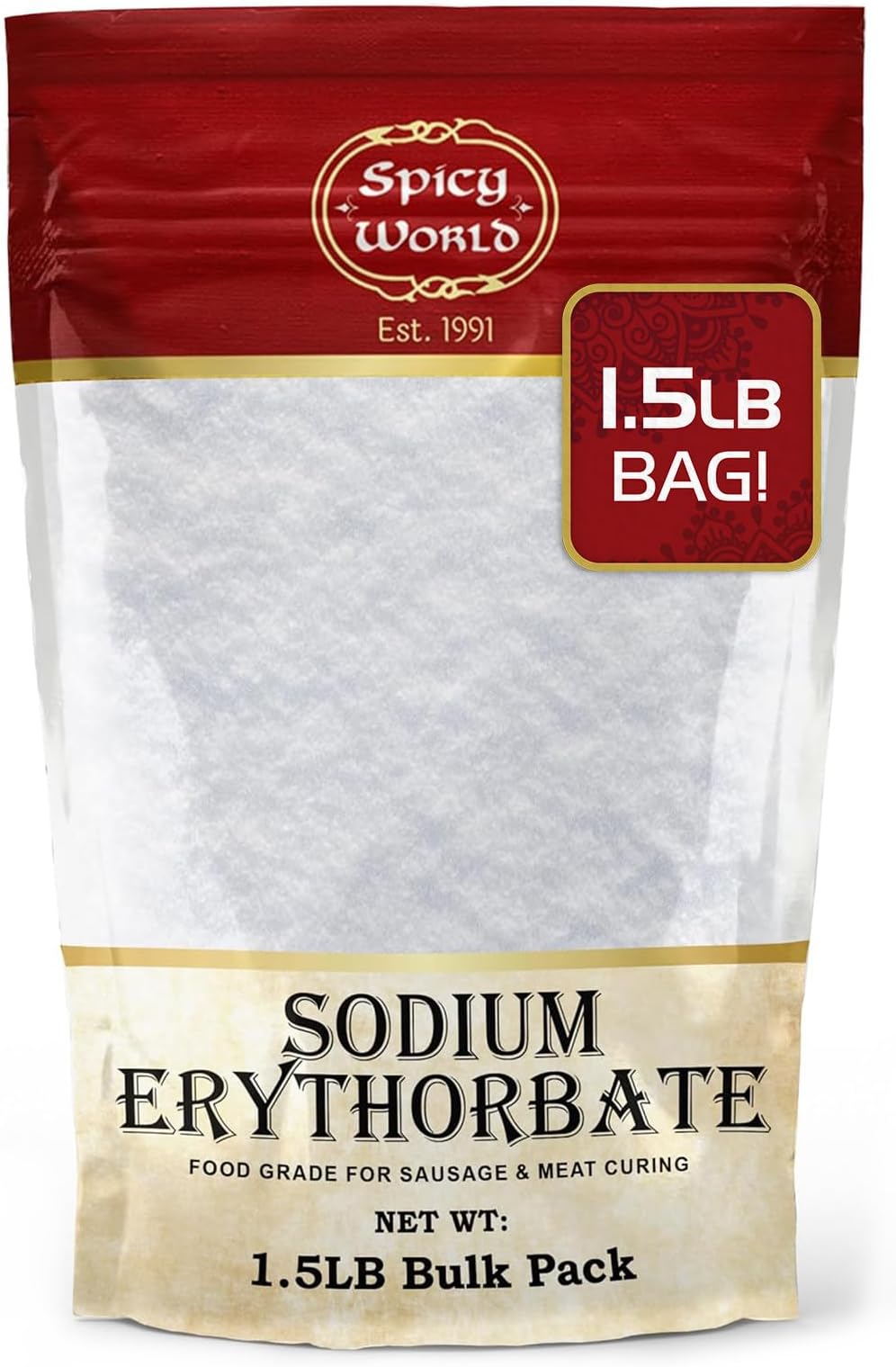 Spicy World Pure Sodium Erythorbate 1.5 Pound Large - Top Food Grade - Great for Sausage Making and Meat Curing