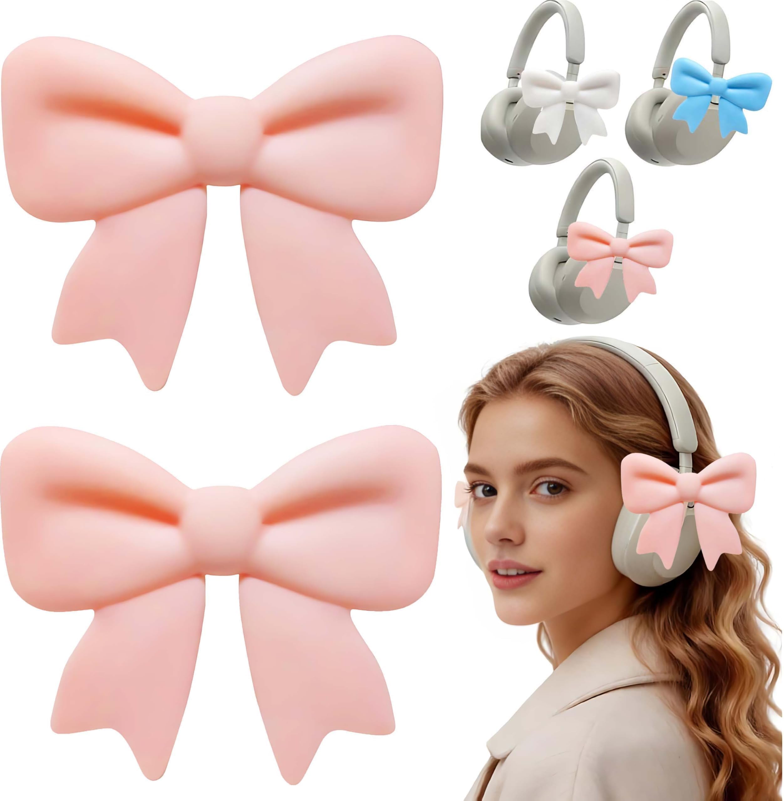 2Pcs Pink Headphone Decorations, Detachable Clip-On Headband Ornaments, Universal Cute Headphone Accessories for Girls Women Gamers, Fit Gaming Music Studio Headphones-image-17