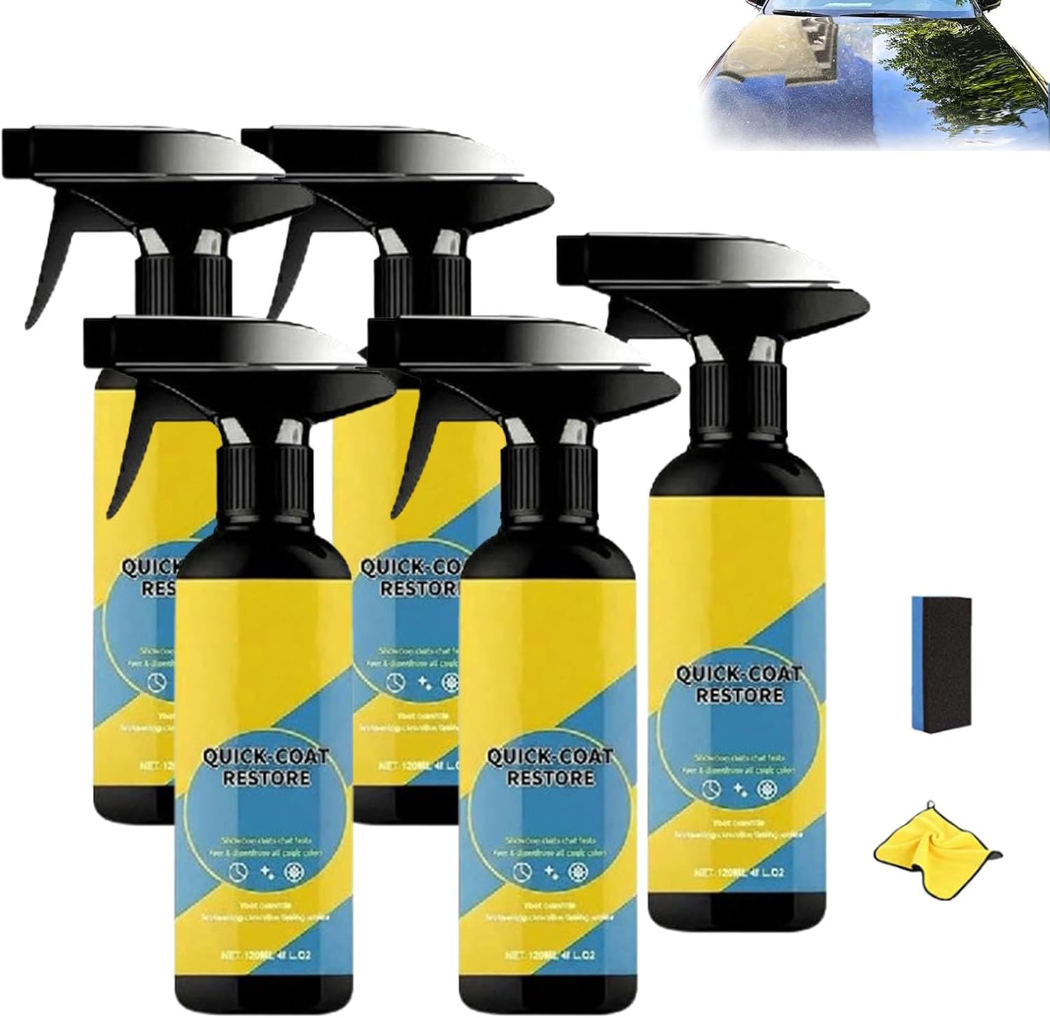120ml/4oz nanotechnology quick coat restore, Car Nano Quick-Coat Restore-Coating Spray, 3 in 1 High Protection Nano Spray Seal for Car Paint, Waterless Wash and Wax Hydrophobic Top Coat (5pcs)