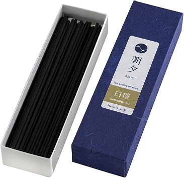 Asayu Japan Sandalwood Incense Sticks - Low Smoke Japanese Incense, 20g 35-40 Sticks, Made in Japan, Smokeless for Less Irritation and Non-Toxic, for Meditation, Relaxation & Home Fragrance