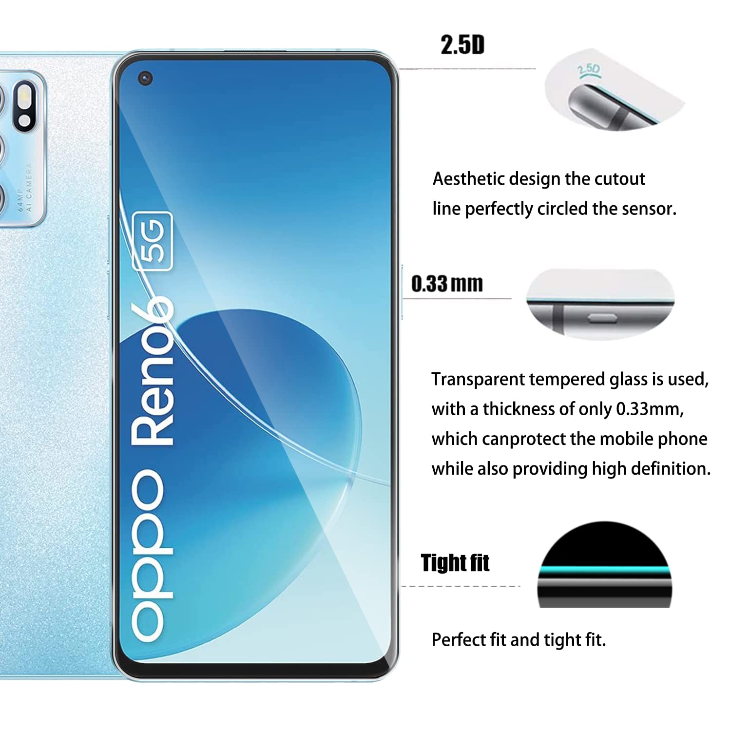Verre Trempé De Protection écran Pour Oppo Reno 6 5G - Dureté 9H Transparent - Neuf