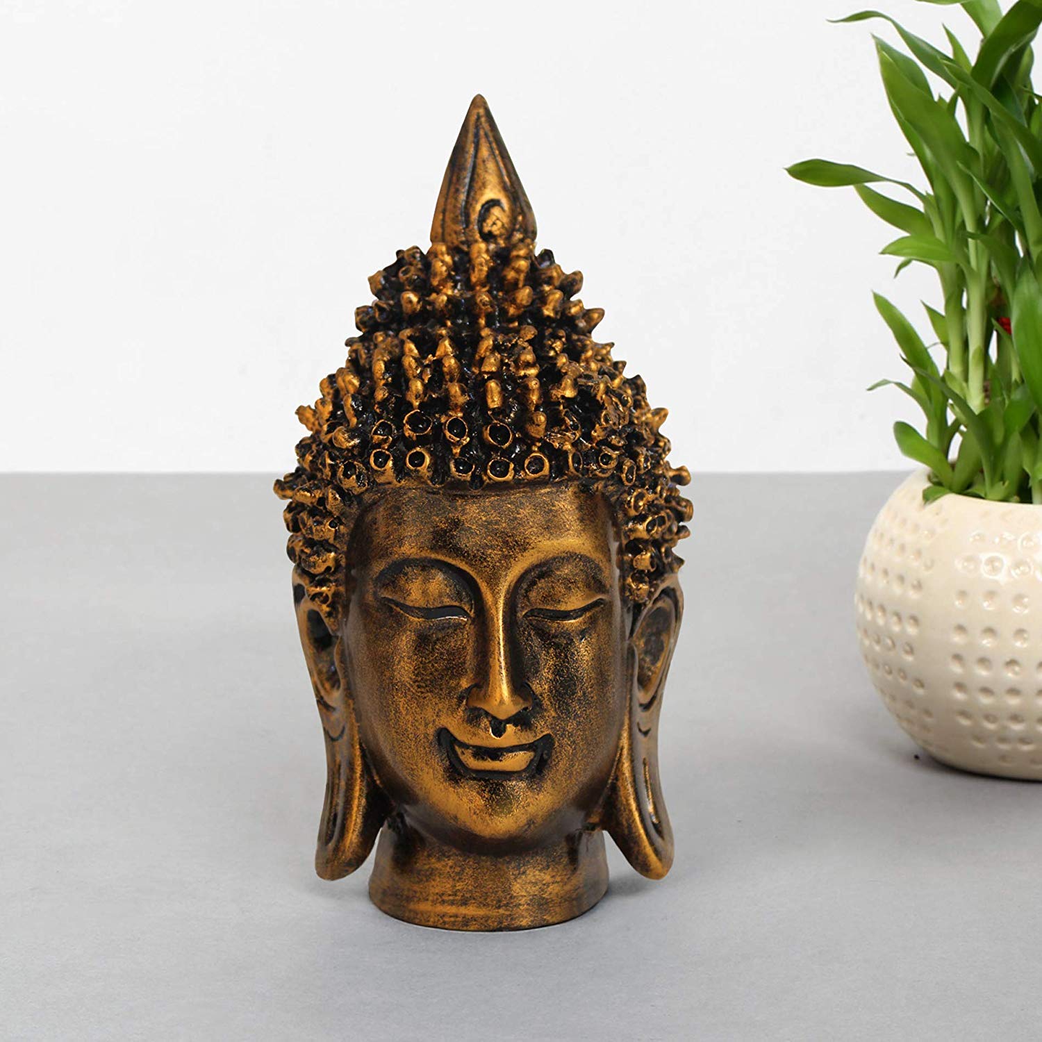 TIED RIBBONS Buddha Head Ornament Figurine for Diwali Decoration, Bronze, Resin Meditation Zen Garden Buddha Head Statue Diwali Decoration for House, Office, Table, Indian Return Gifts