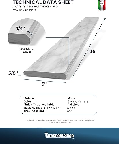 Miniatura 10 de Bisel doble de umbral de mármol pulido de carrara blanco italiano para transiciones de piso (4 x 48 pulgadas)