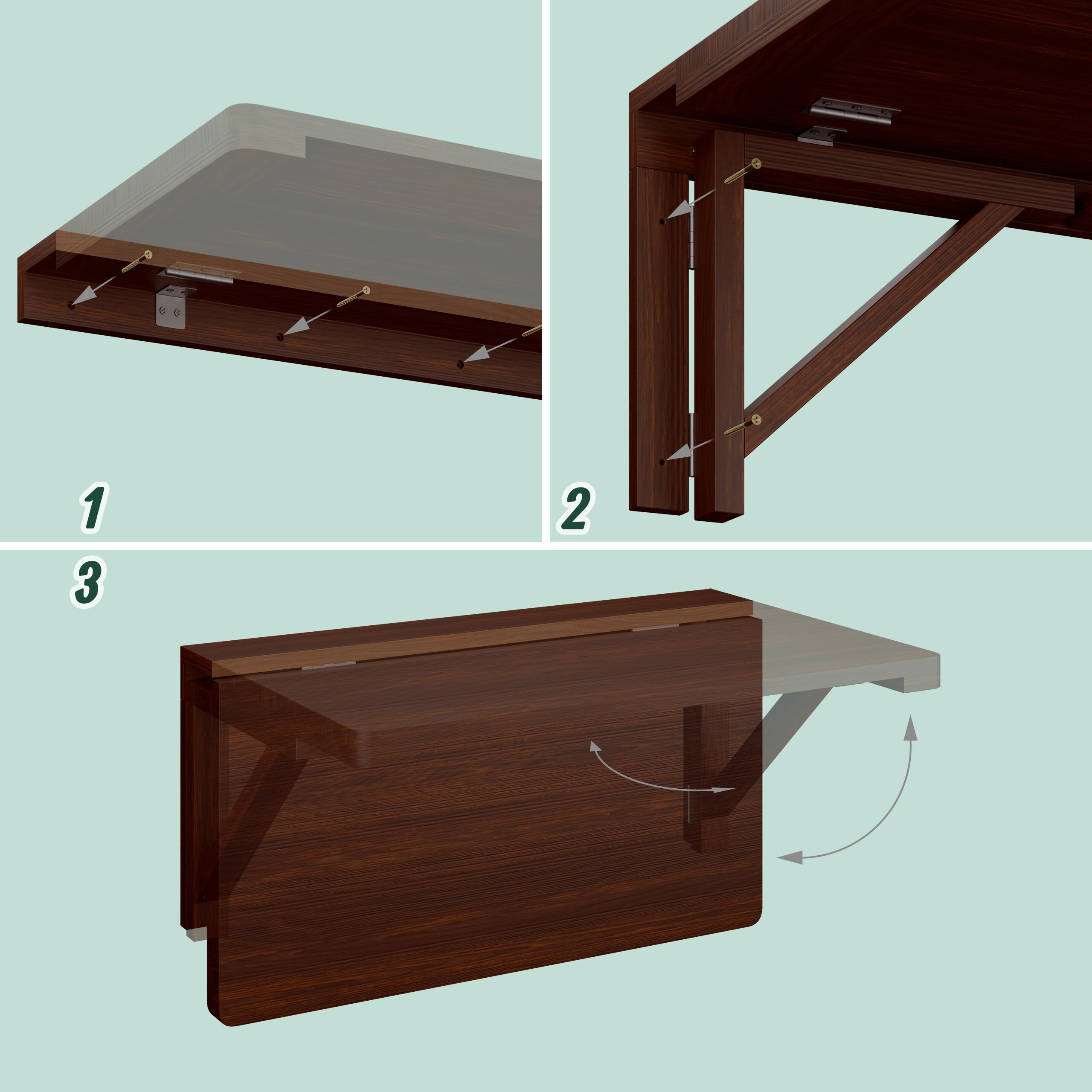 Relaxdays Tavolo a Scomparsa da Muro Cucina, Tavolino Pieghevole, Scrivania in Legno da Parete, LxP: 60x40 cm, Marrone