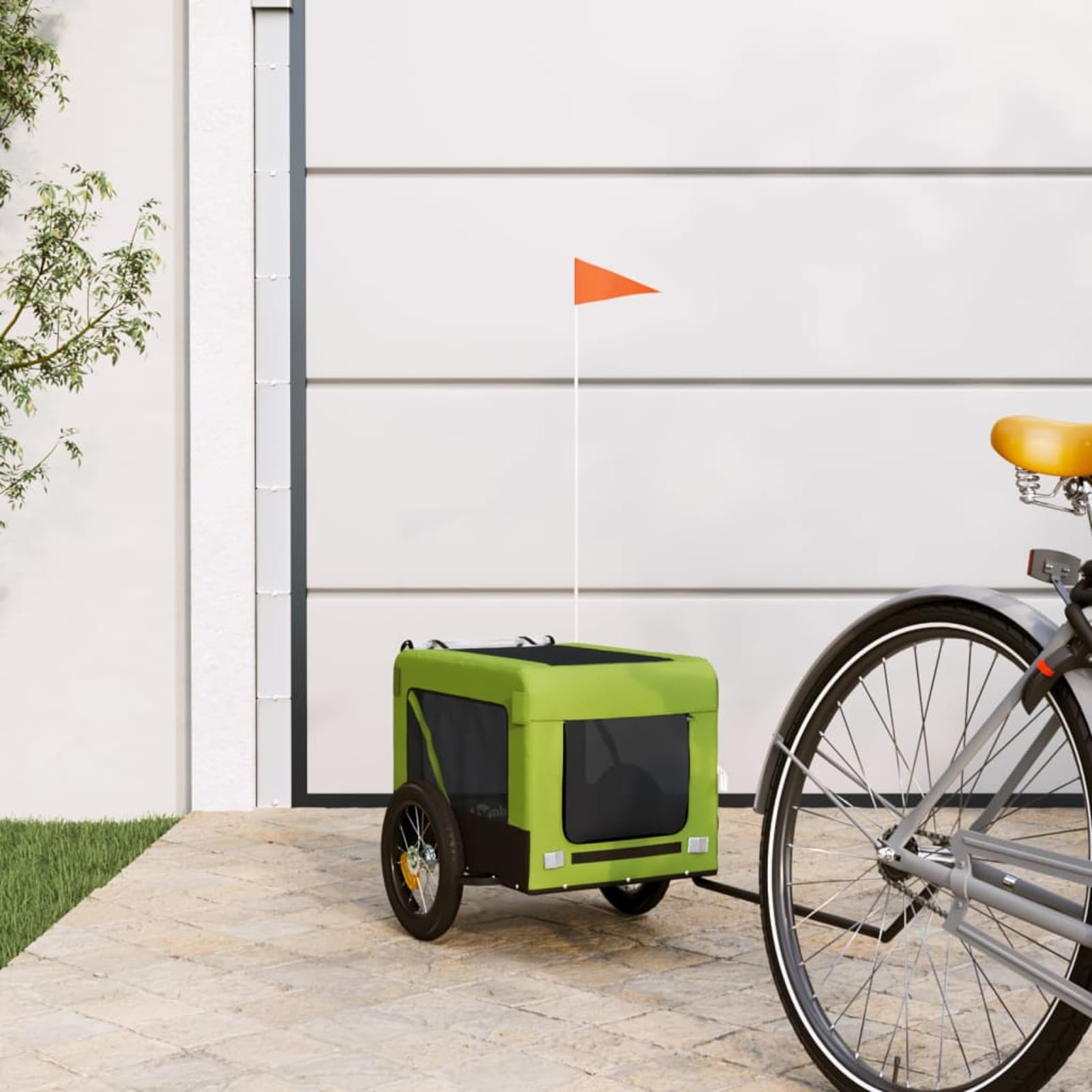Vopese Bike Trailer for Dog, Pet Carrier Bicycle Trailer with Safety Flag, Green and Black Oxford Fabric and Iron Frame, Dog Bike Cart for Small and Medium Pets