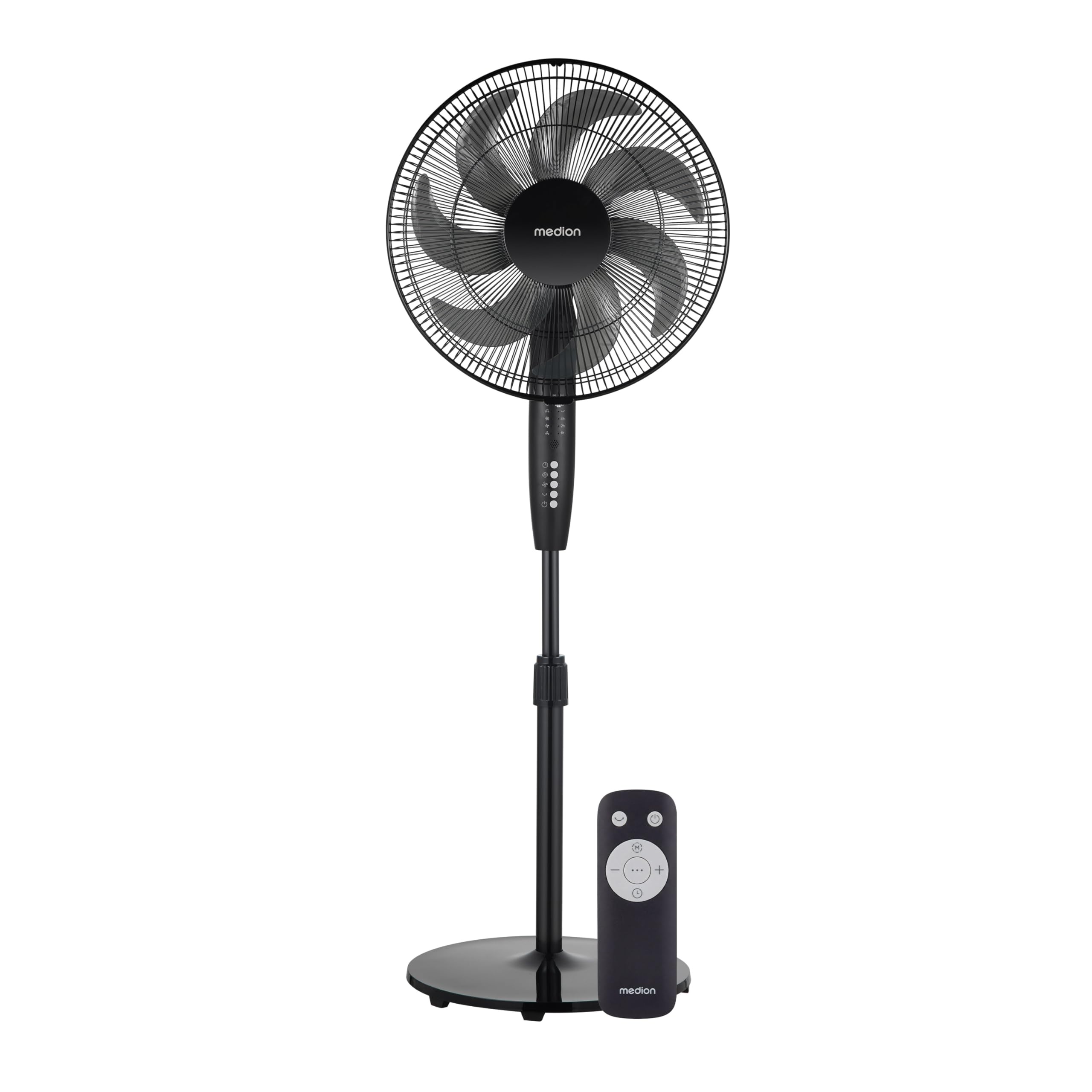 MEDION P21 SF Ventilateur sur pied avec télécommande (silencieux, 3 modes nuit nature oscillation, 3 vitesses, hauteur réglable jusqu’à 130 cm, oscillation, minuterie, MD12069) noir
