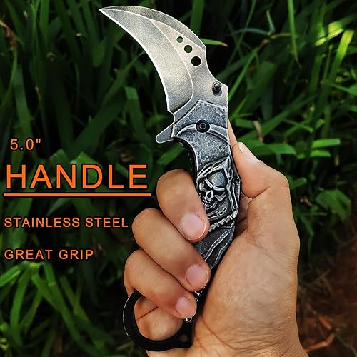 Miniatura 9 de Vividstill Cuchillo de bolsillo para hombre, cuchillo plegable con clip y alivio 3D, cuchillo Edc en relieve para hombres, supervivencia al aire