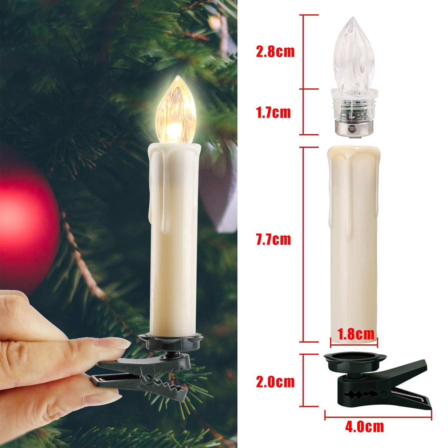 20-60 świec LED na Boże Narodzenie, oświetlenie bożonarodzeniowe, bezprzewodowe, z pilotem zdalnego sterowania, bezprzewodowe świece bożonarodzeniowe (mlecznobiała obudowa, 60 sztuk)