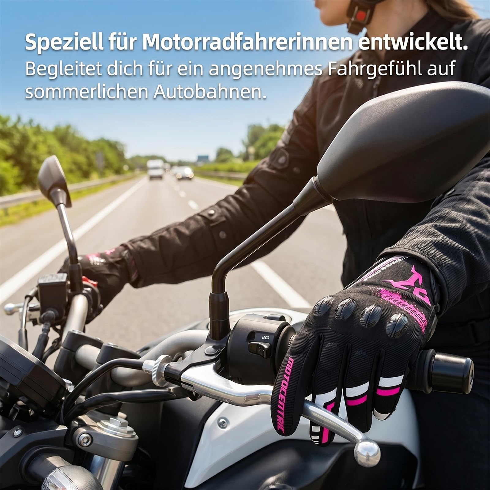 Guanti da Moto Estivi Traspiranti, Guanti da Moto Touchscreen Rigidi per Donna, Guanti da Motocross Rosa per BMX ATV MTB Ciclismo da Corsa Equitazione