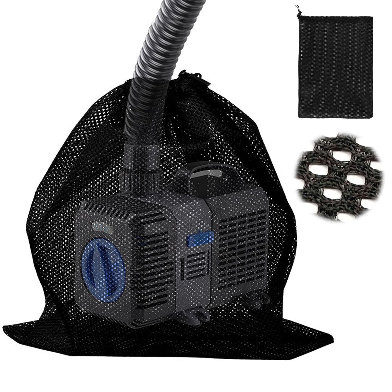 Pond Filter Pump Barrier Bag, 1 Pcs Pump Filter Mesh Bag with Drawstring, Pond Pump and Filter Kit Bag, Pond Pump Accessories(31 * 41cm, Black)