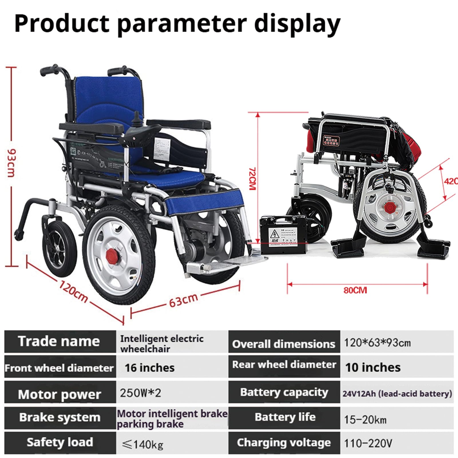 Silla De Ruedas Eléctrica Plegable, con Batería De Litio Extraíble De 12 Ah, Scooters De Movilidad Motorizados para Personas Mayores Discapacitadas