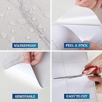 Vista 4 de FunStick Papel de contacto de mármol mate de 24 x 200 pulgadas, papel tapiz de granito blanco, papel de contacto para encimeras, papel de contacto