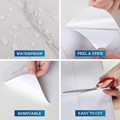 Miniatura 3 de FunStick Papel tapiz grueso de mármol blanco para despegar y pegar, papel de contacto de mármol para encimeras, impermeable, grueso, mate,