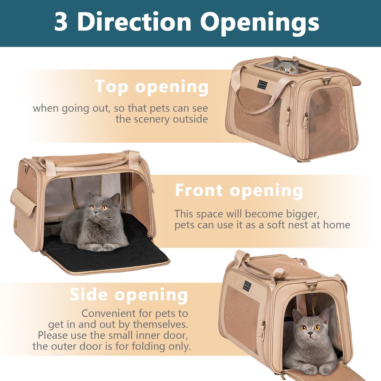 Petsfit Cat Carrier Soft Sided Travel Carrier, Dog Carriers with Expandable mat and Quadrangle Oxford Fabric Mesh - Image 4