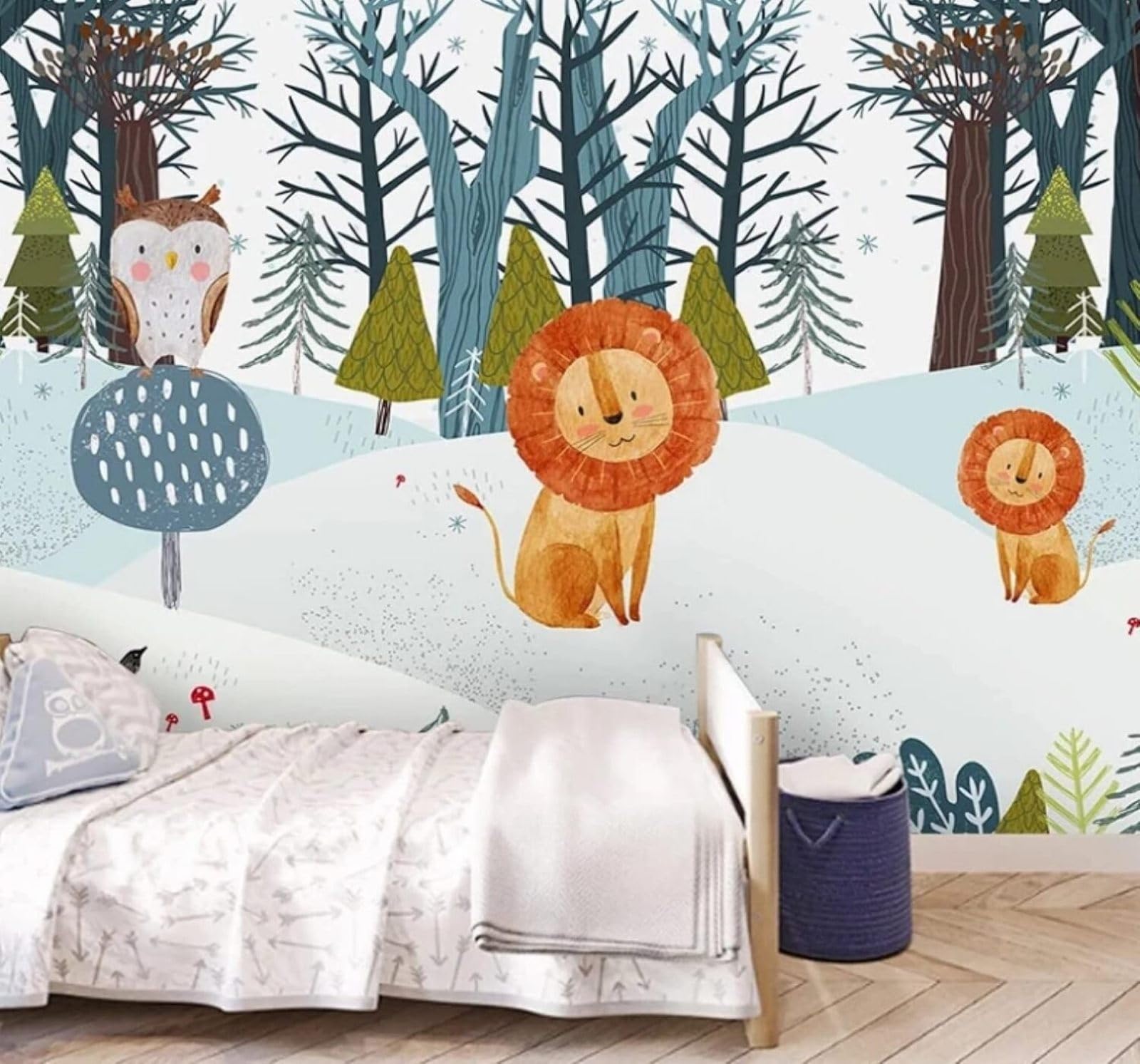 Cartoon Forest Animals Owl Lion 3D Wallpaper Easy Install Feature Office Living Room Sofa Bedroom TV Background Wall Decoration-250cm×170cm