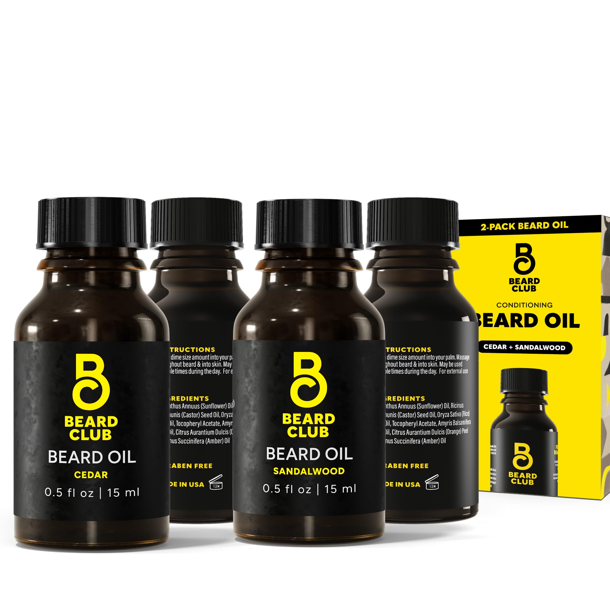 The Beard Club Duo Pack: Premium Cedar & Sandalwood Beard Oils for Men - Natural Moisturizer, Conditioner - Hydrates, Softens, Strengthens Hair Follicles & Soothes Skin - For All Beard Types