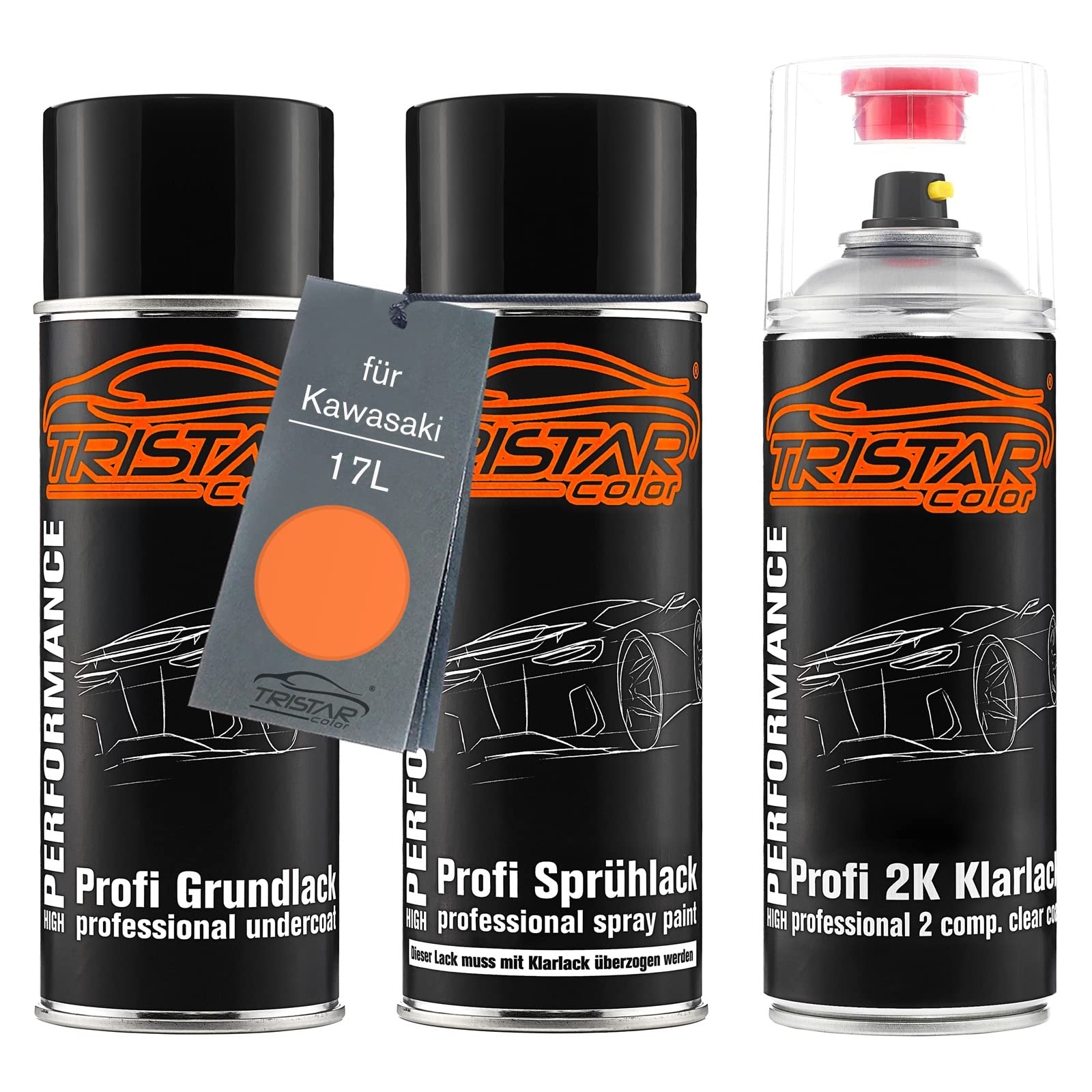 Tristarcolor Candy Burnt Orange Metallic Motorcycle Paint 2K Spray Can Set For Kawasaki 17L Under + Base Coat 2K Clear Coat