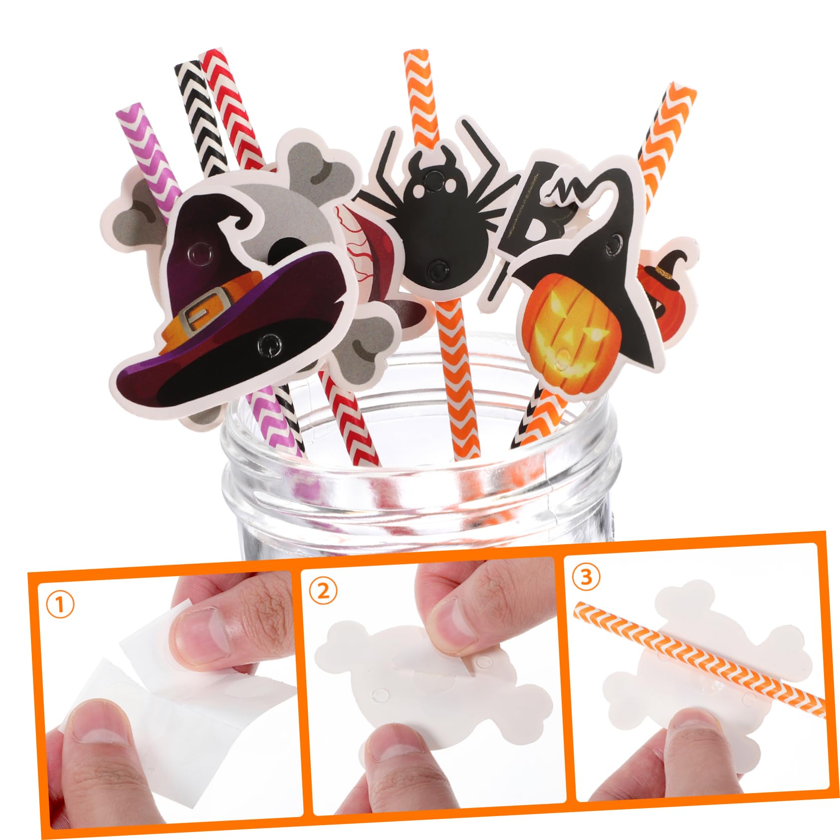 Didiseaon 6paquetes Pajitas de Halloween de Papel Decoradas Rayas Coloridas Unidades para Fiestas o Uso Familiar Pajitas de Beber Estampados de Halloween