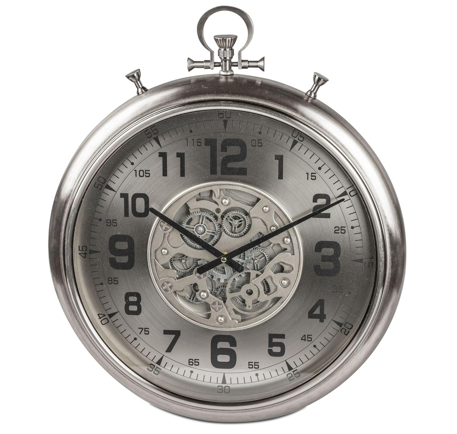 formano XXL Wanduhr Silver 52x60cm Metall Uhr mit beweglichen Zahnrädern Modern Wanddeko aus Metall Silber Batteriebetrieben Wohnzimmer Schlafzimmer Büro Quarzwerk Analog