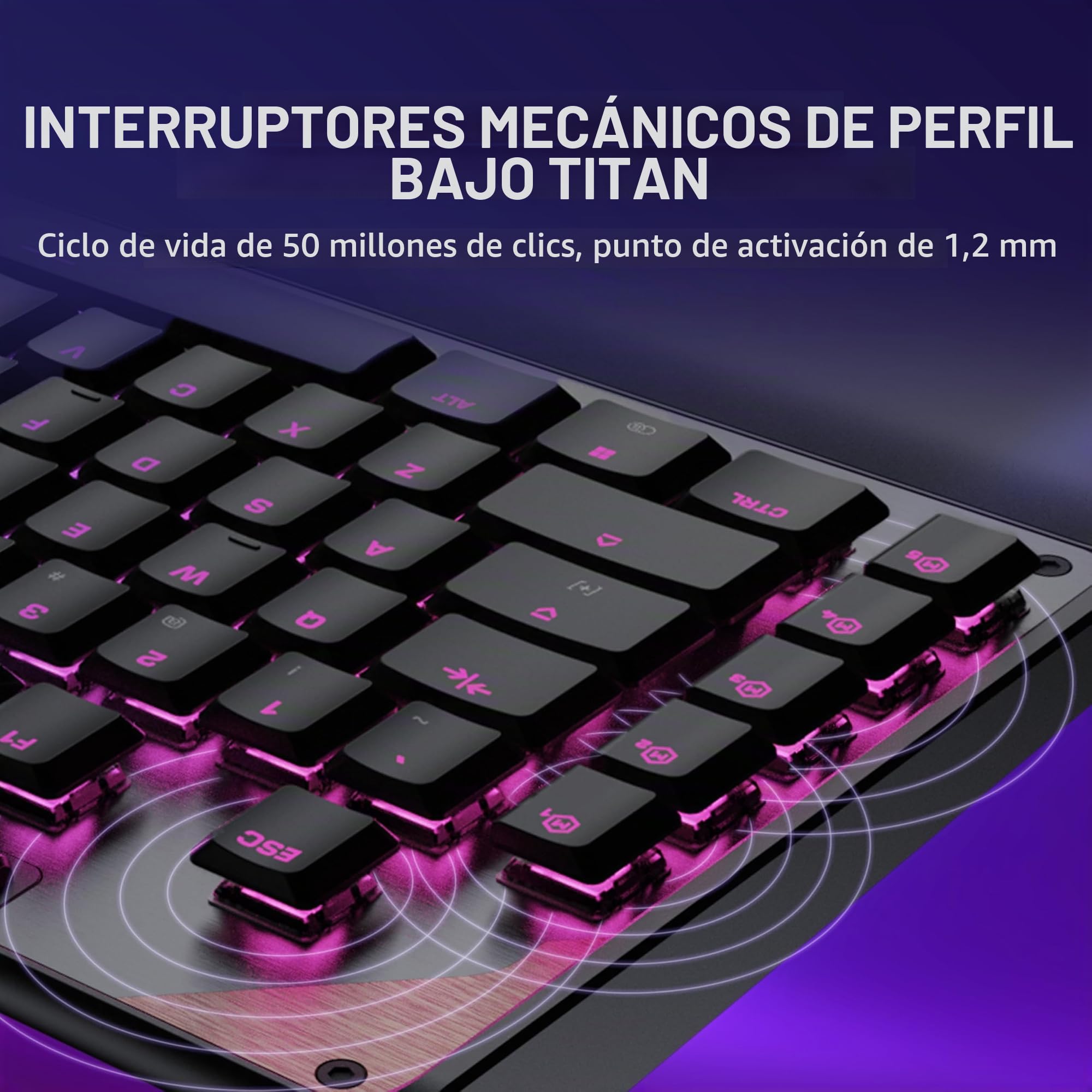 Turtle Beach Command Series KB5 Teclado mecánico para juegos de tamaño completo con pantalla táctil de 2.4 pulgadas, interruptores Titan de perfil bajo, sondeo 8K, iluminación RGB, teclas PBT de doble