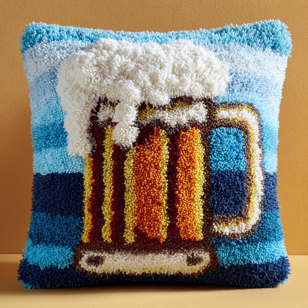 AxiangziK Latch Hook Pillow Kit for Beginners,Beer Mug
