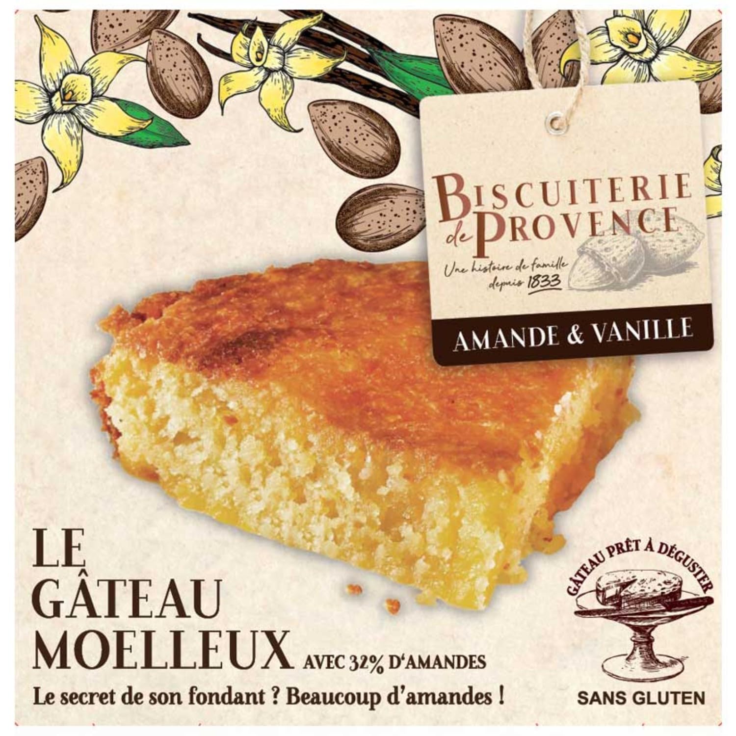 Biscuiterie de Provence Mandelkuchen mit Vanille Kuchen Süßgebäck Glutenfrei Frankreich inkl. FeinWert E-Book (3 x 120g)