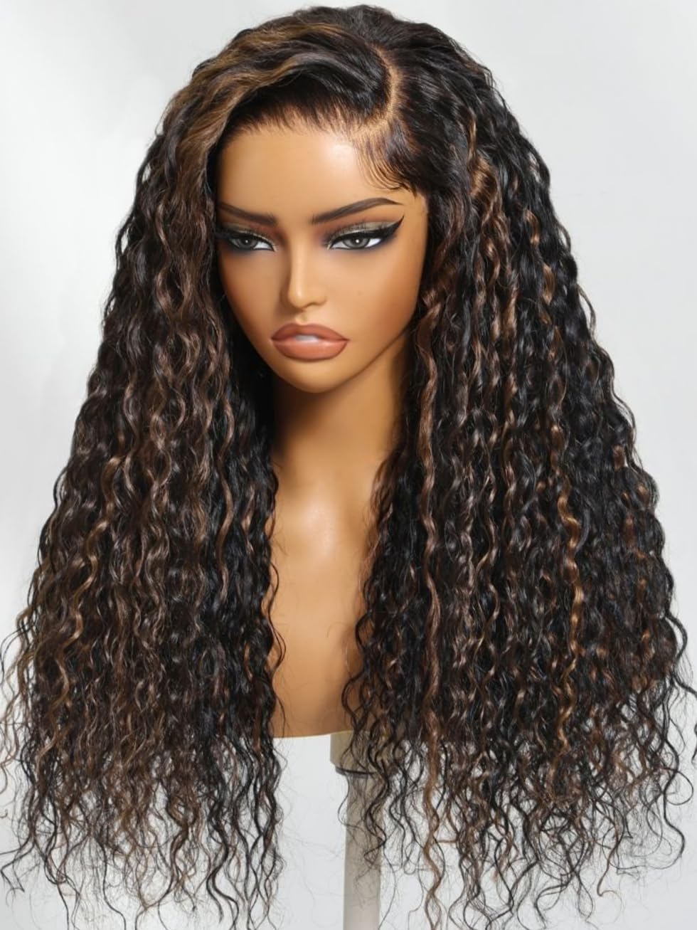 UNICE Bye Bye Knots Glueless Wig Pre Plucked Pre Cut Water Wave 7x5 Lace Front Wigs Human Hair Wet and Wavy Put on and Go Glueless Human Hair Wig 150% Density 24 inch: 24 Inch Golden Brown Highlight | 7x5 Lace Pre Plucked | Water Wave