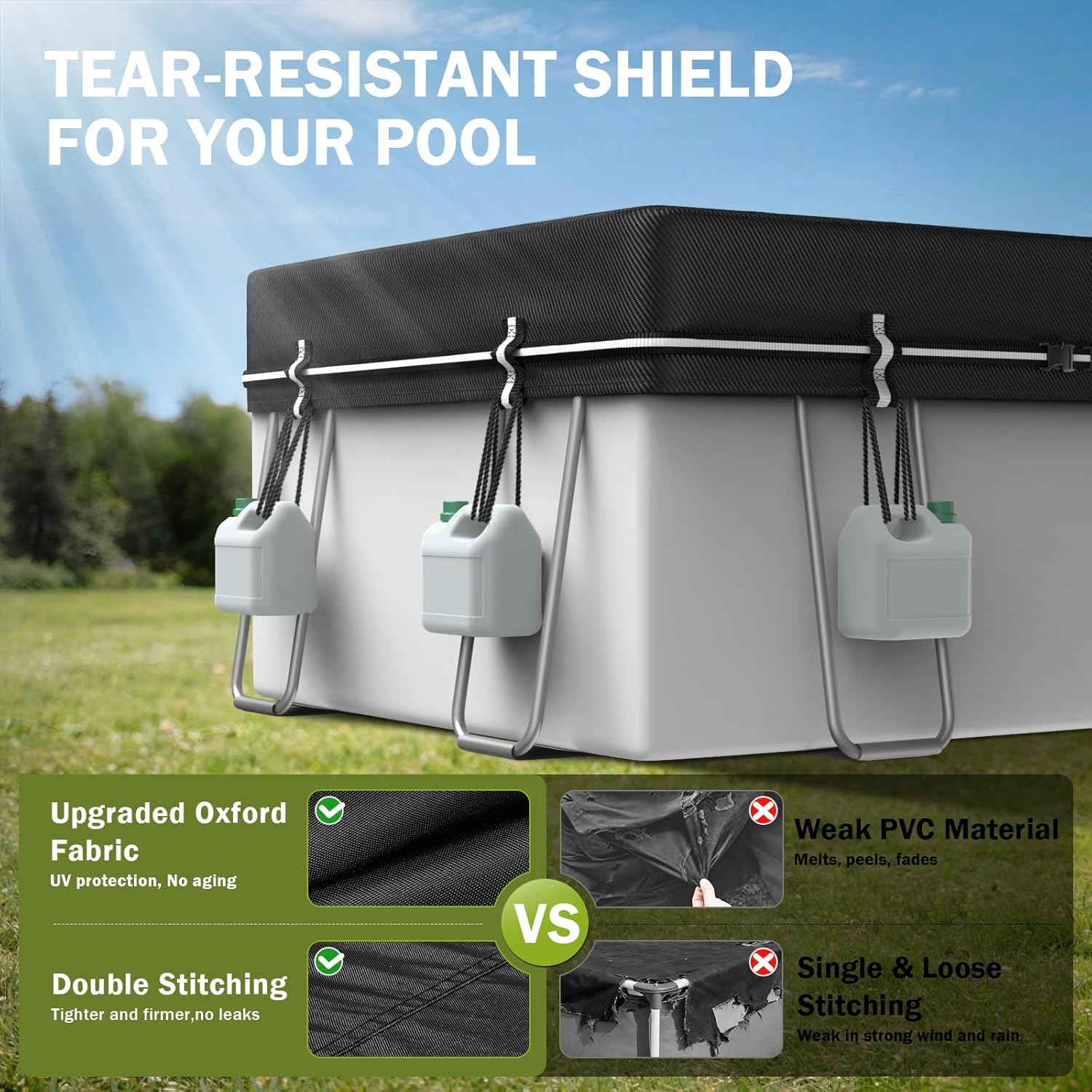 8x14Ft Rectangular Pool Cover, Swimming Pool Cover for Above Ground Pool, Solar Cover Including Full-Circle Windproof Buckle, Winter Cover Ideal for Waterproof and Dustproof