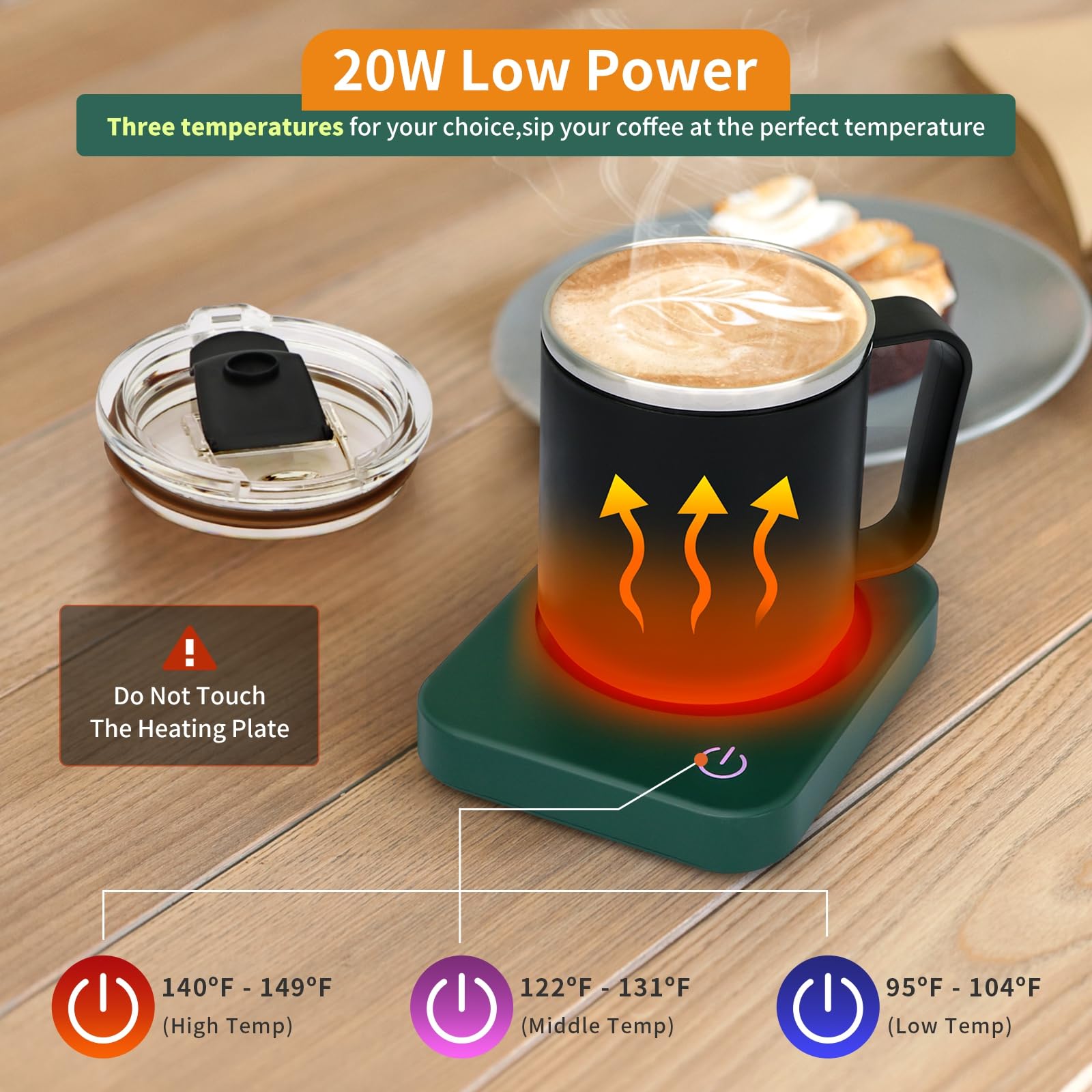 Juego de calentador de taza de café con apagado automático, juego de regalo de taza de café de 15 onzas, 3 ajustes de temperatura, calentador de taza de café y calentador de velas portátil para 2