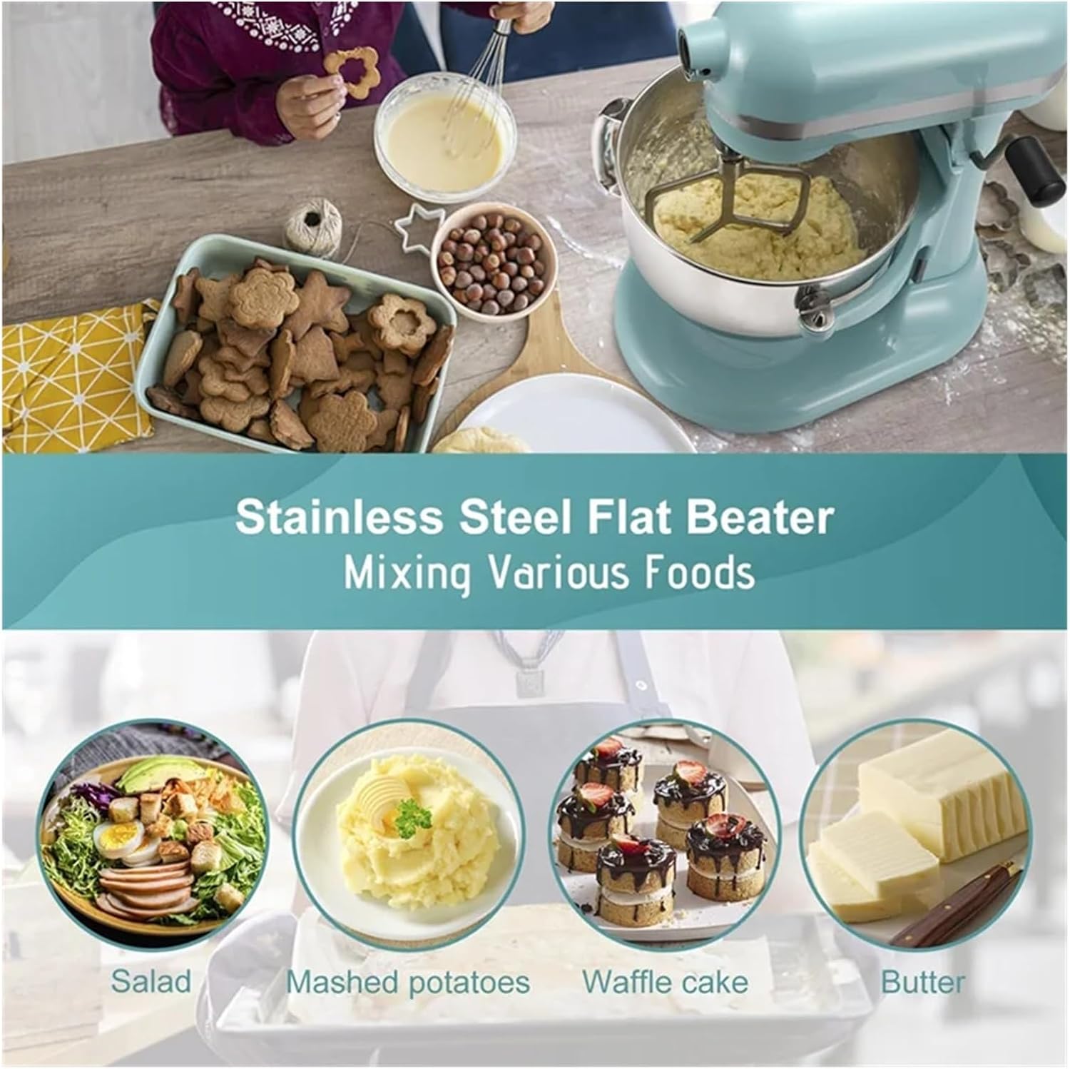Compatible for KitchenAid 6QT Stainless Steel Mixer Bowl Set with Lid and Beater Attachment, Replacement A84G Accessory