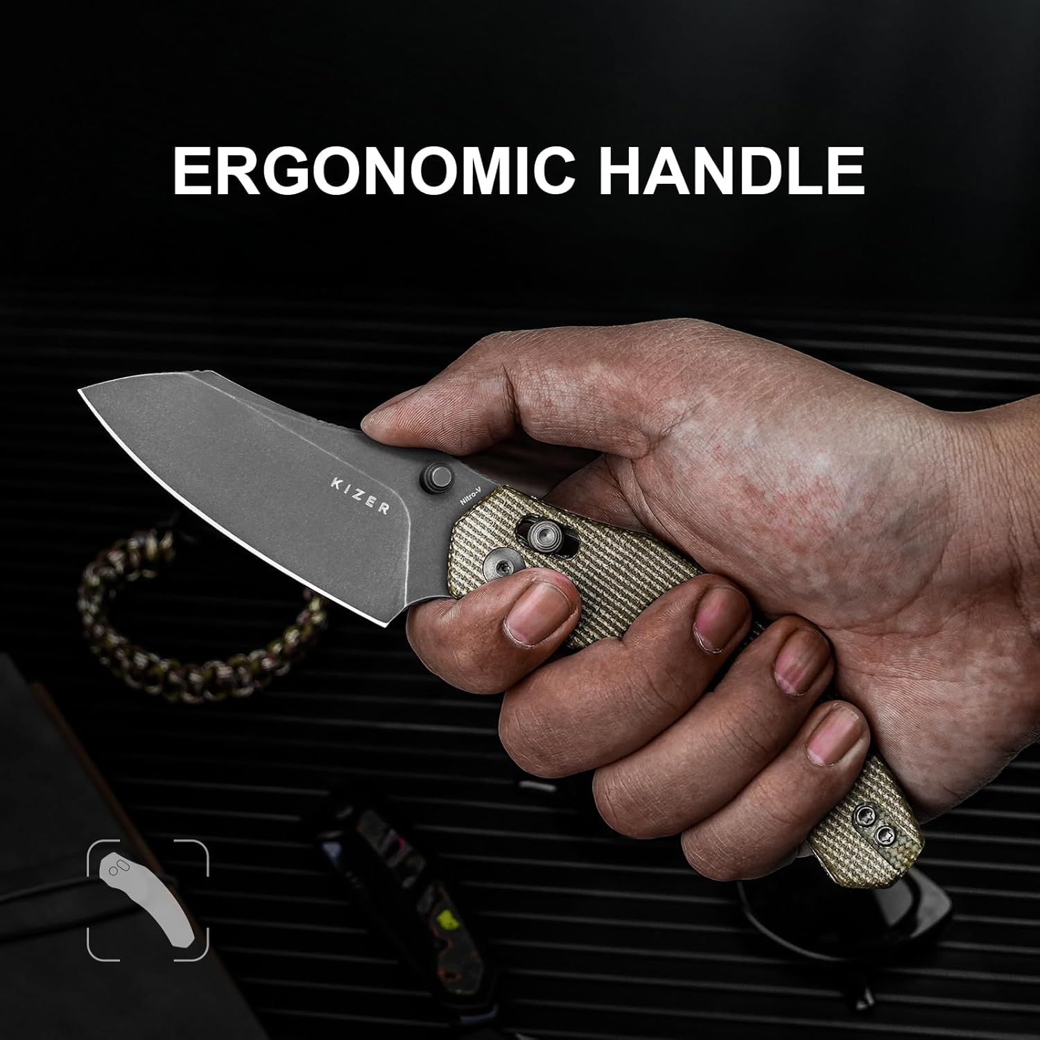 Kizer Bulldog Pocket Knife, 3 In Nitro V Blade Folding Knife Micarta Handle Camping Hunting Knife with Reversible Clip, Clutch Lock Small EDC Knives for Men Women V3672A3