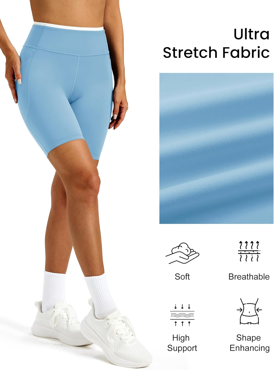 MAGCOMSEN Women's 8" Biker Shorts High Waisted Tummy Control Yoga Workout Shorts with Pockets Running Gym Spandex