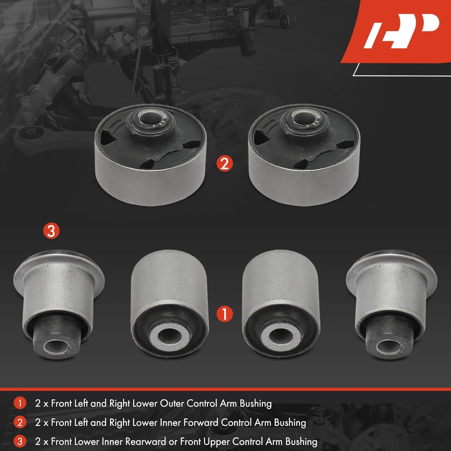 A-Premium Set of 6, Front Lower Control Arm Bushing Kit, Compatible with Honda Accord 2003-2007 & Acura TSX 2004-2008