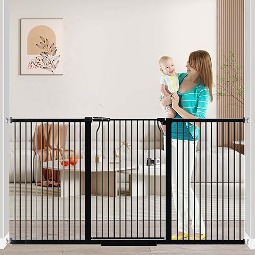 Miniatura 10 de Fairy Baby Puerta de bebé extra alta de 40.5" para escaleras, puerta de 65.8"-72.2" extra ancha y larga para perros y mascotas, puerta de seguridad