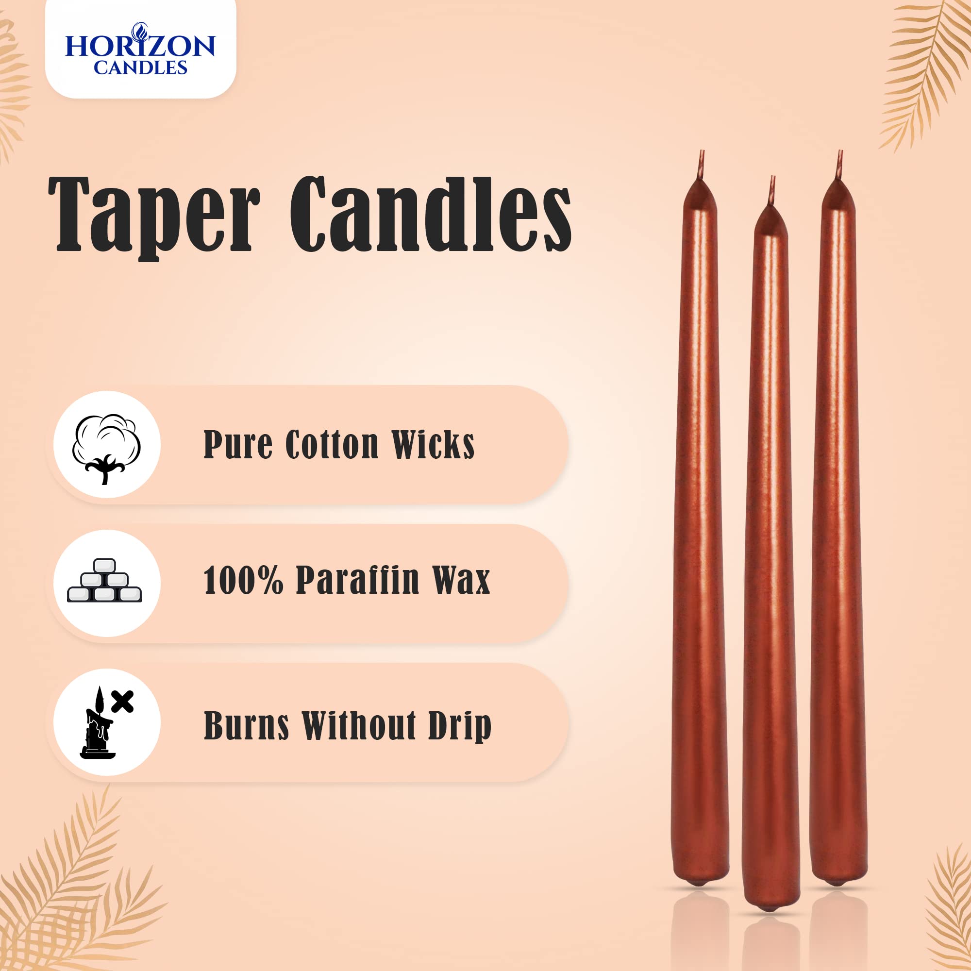 Horizon Candles - 10 sztuk świec stożkowych, 2 x 23 cm, długi czas palenia 7 h, spalanie bez sadzy, do gastronomii, gospodarstwa domowego i na uroczystości