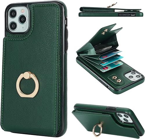 Miniatura 1 de Folosu Funda compatible con iPhone 11 Pro Max con soporte para tarjetas, rotación de 360, soporte de anillo de dedo con función atril, bloqueo RFID,