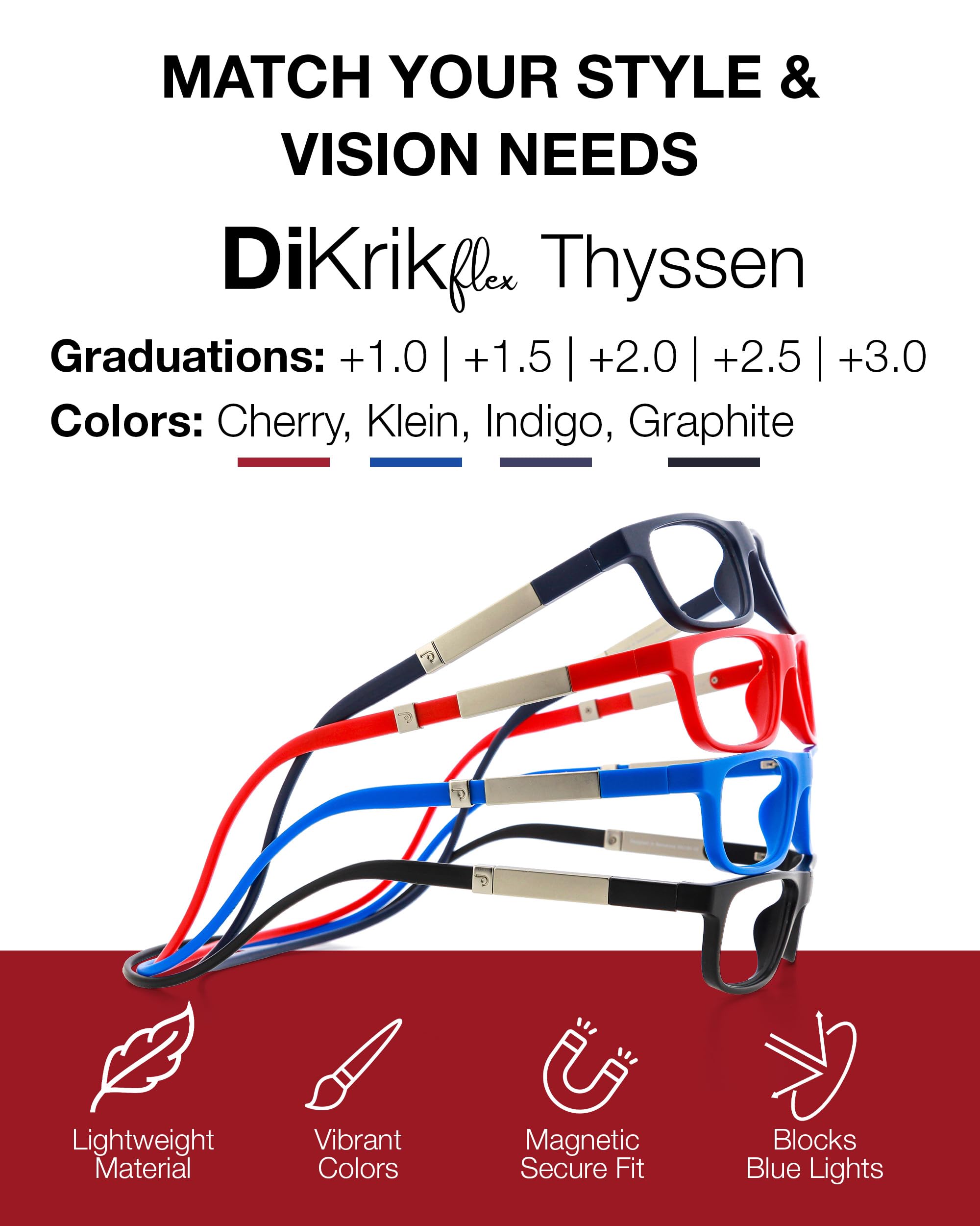 DIDINSKY Krik Occhiali da Lettura Magnetici, Anti Luce Blu | Chiusura magnetica frontale · Per leggere da vicino · Anti luce blu · Ingrandimento +1.0 a +3.0 · Custodia inclusa