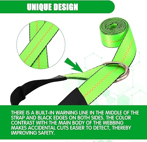 Miniatura 3 de Paquete de 12 correas de remolque de 2 pulgadas x 8 pies, correas de elevación de rueda de lazo con anillo en D, 11.000 libras, resistencia a la