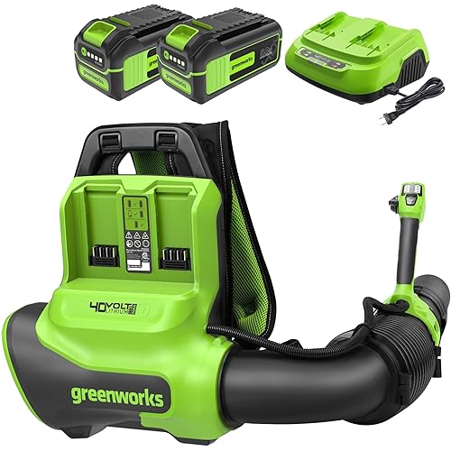 Greenworks 40V (710 CFM / 175 MPH) Brushless Backpack Blower, High Power for Wet Leaves, Heavy Debris, Gravel and Driveway Snow, Includes (2) 5.0Ah HP Batteries & 4A Dual Charger
