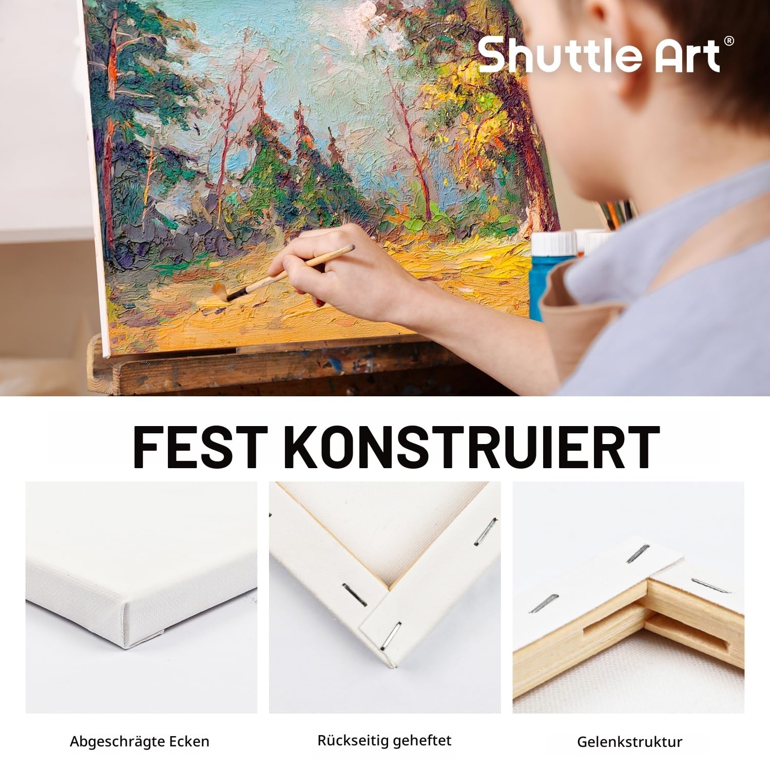 Shuttle Art 36 Acrylfarben Set + 15 Leinwände auf Keilrahmen, 36 Acrylfarben in Flaschen (je 60ml) mit 12 Pinselset, 10 x 10, 13 x 18, 20 x 25, 23 x 30, 28 x 36 cm weiße Leinwände zum Bemalen, je 3 St