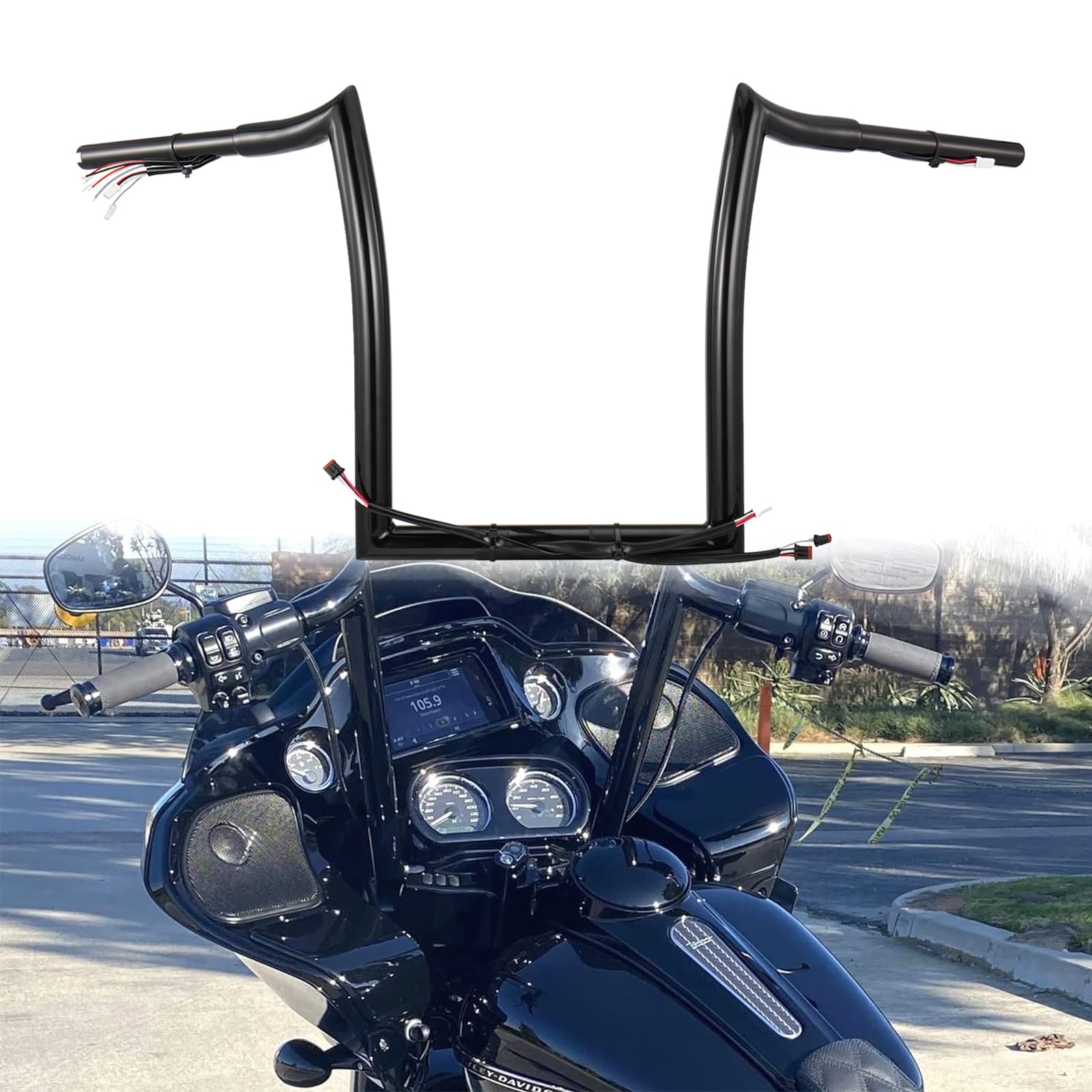 Photo 1 of TIGERSGATE Black Pre-wired 12" Rise Road Glide Meathook Monkey Bars 1 1/4" Ape Hanger Handlebars for 2016-2023 Harley Road GlideLPNPMGV5577674