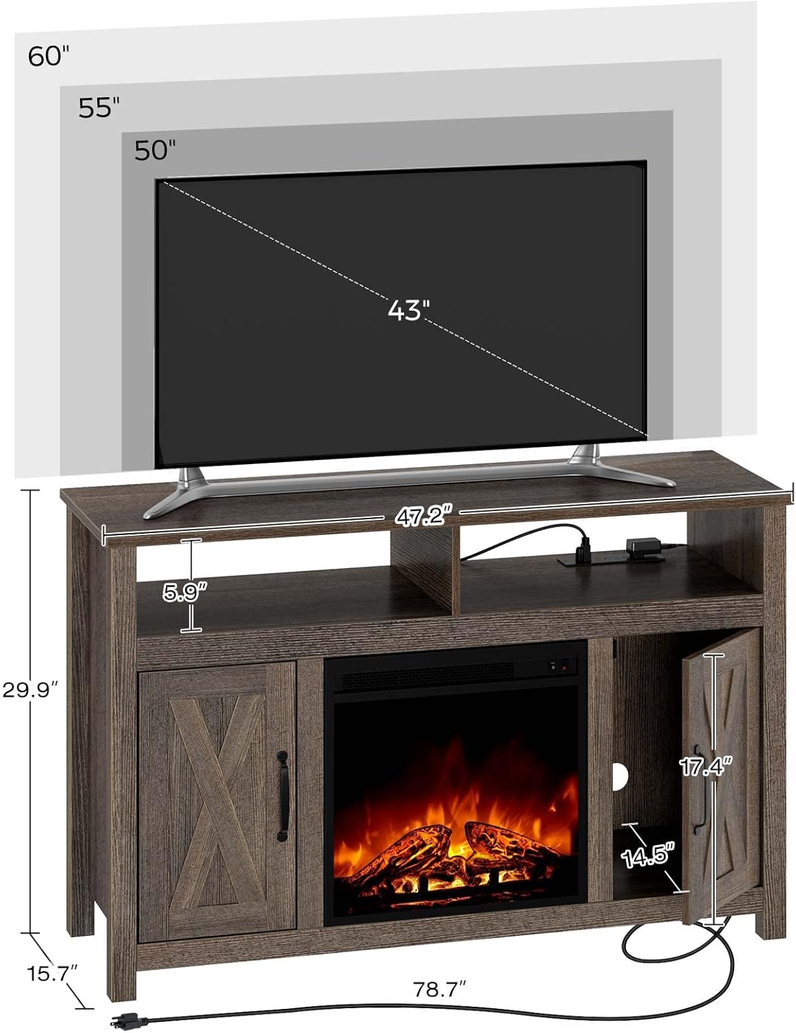 Buy Rolanstar Fireplace TV Stand 47” with Led Lights and Power Outlets