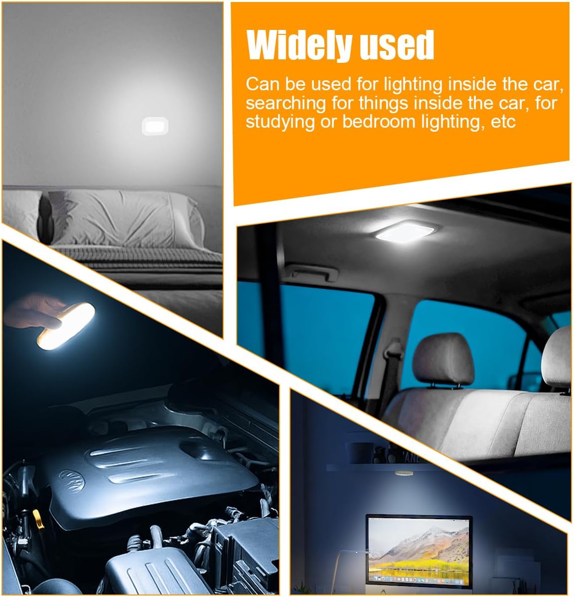 Car Interior Ceiling Roof Lights, 10LED Magnetic USB Rechargeable Vehicle Dome Lamp, Wireless Battery Powered Automotive Roof Lights, Universal for SUV Caravan Truck (Gray)