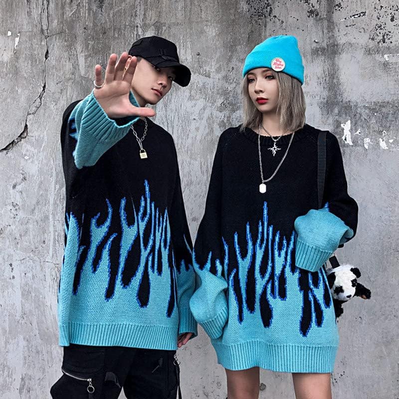 Y2K Grunge Sweater 90s Aesthetic Goth Flame Pullover Fairycore Oversized Knit Tops Downtown Girl Emo Clothing