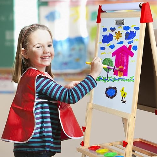 Miniatura 7 de RenFox Caballete para niños, caballete de arte ajustable para niños, más de 140 accesorios, pizarra magnética de borrado en seco de doble cara y